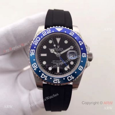 Rolex GMT Master II Replica Watch - Black Rubber Strap SS Blue Ceramic Bezel